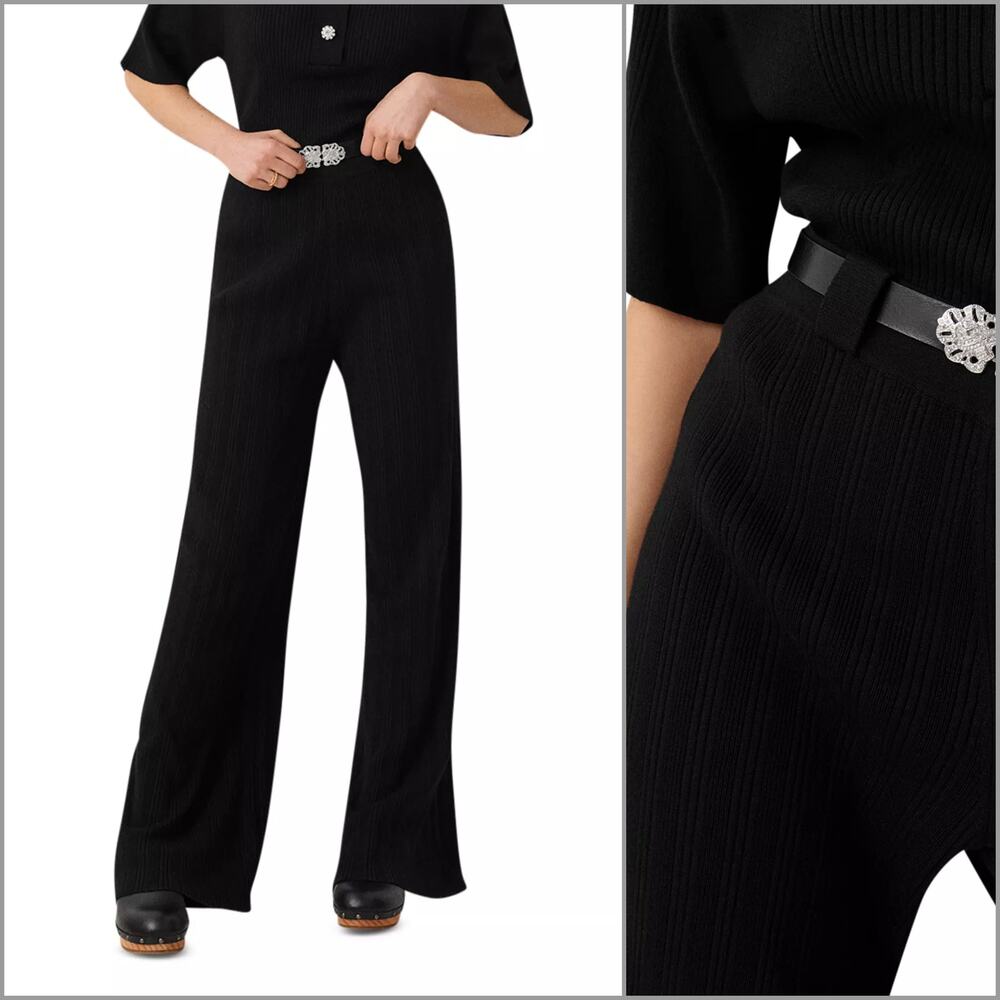 Ba$sh Erwan Ribbed-Knit Flare Pants in Black Size XS